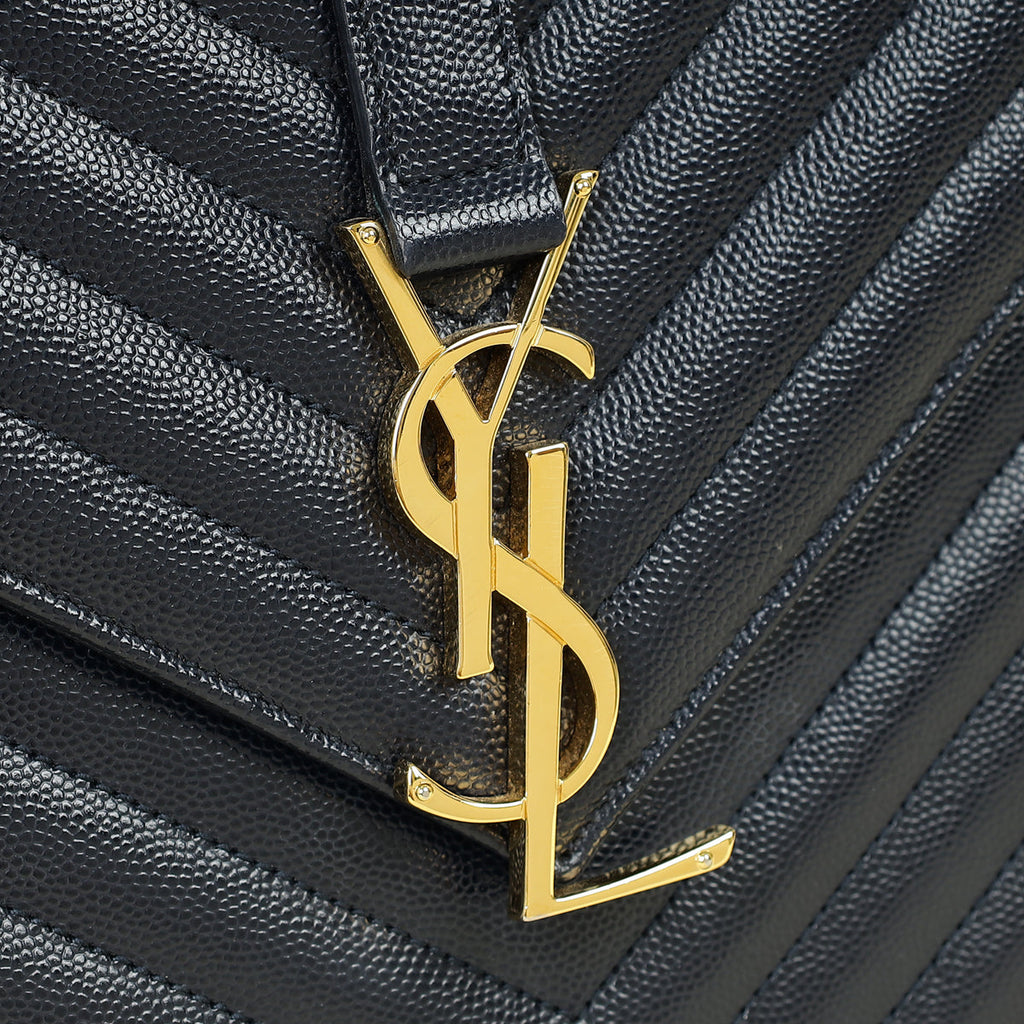 YSL Indigo Blue Monogram Envelope Chevron Large Satchel Bag