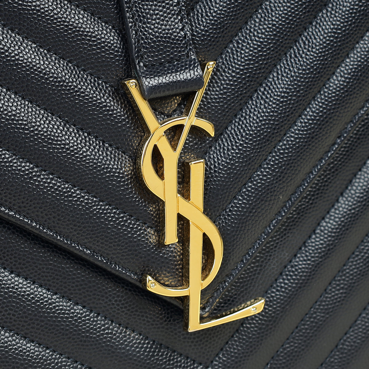 YSL Indigo Blue Monogram Envelope Chevron Large Satchel Bag