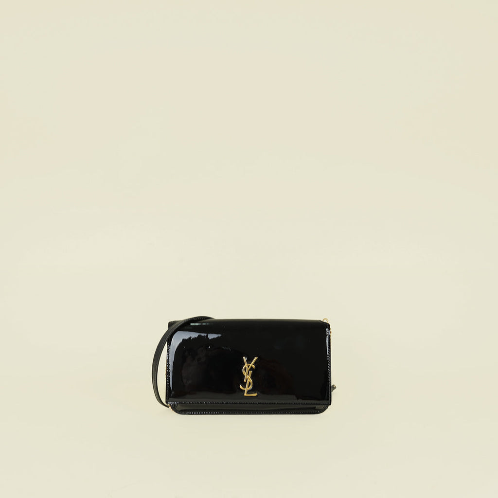 YSL Black Cassandre Phone Holder w/ Chain