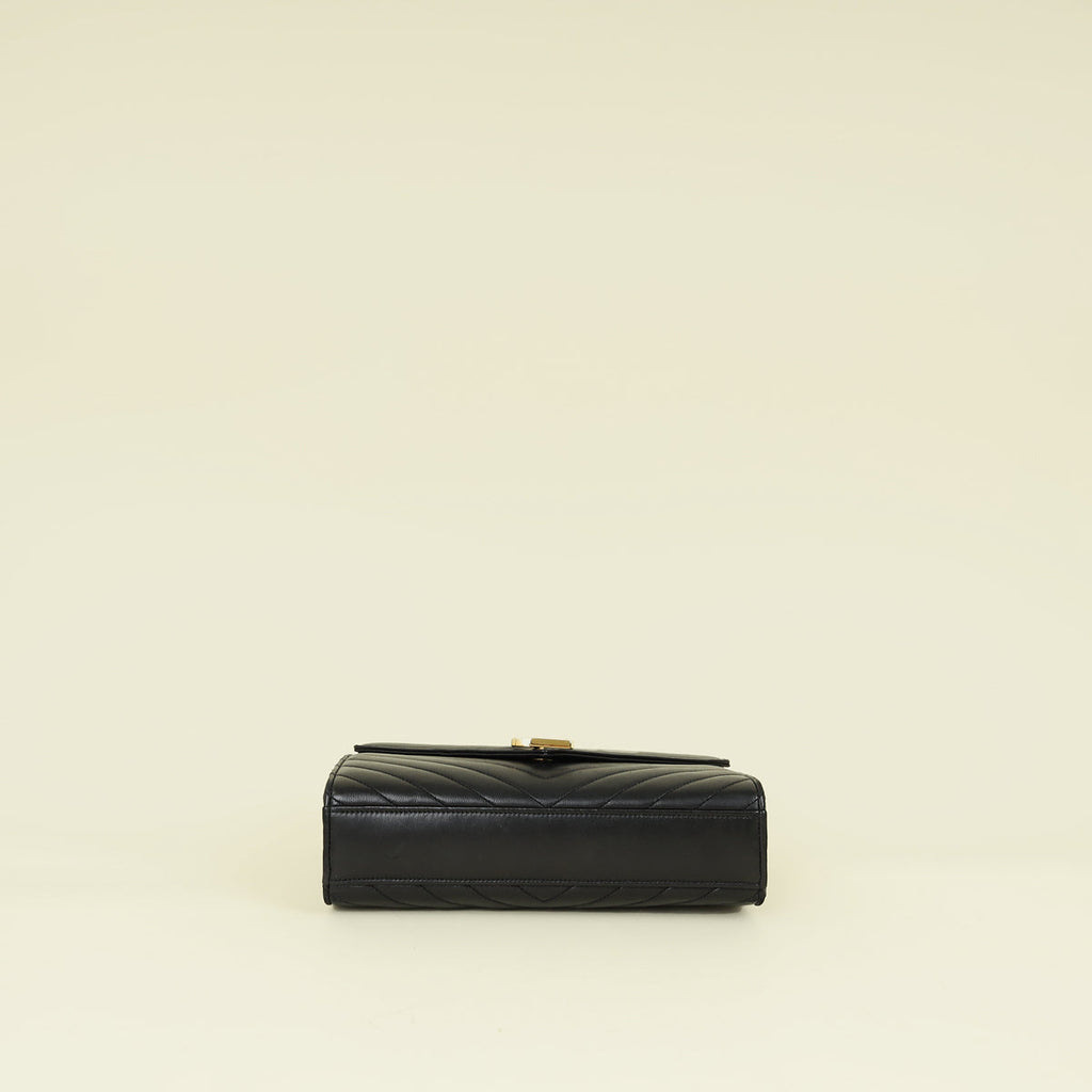 YSL Black Chevron Satchel Flap Medium Shoulder Bag