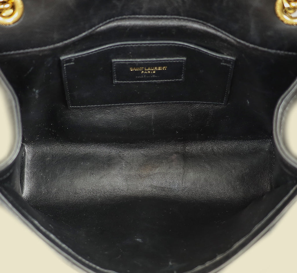 YSL Black Chevron Satchel Flap Medium Shoulder Bag