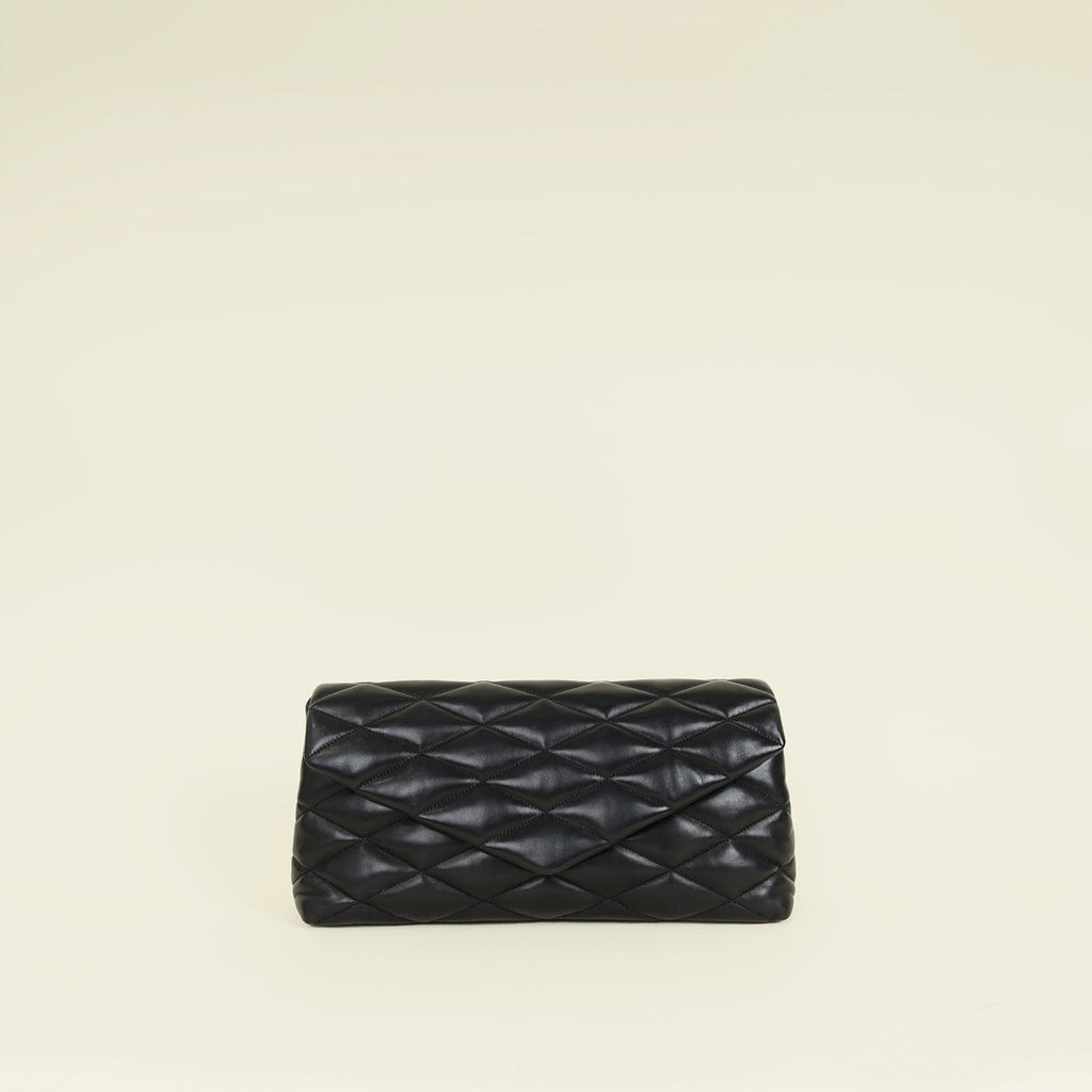 YSL Black Sade Envelope Quilted Large Clutch