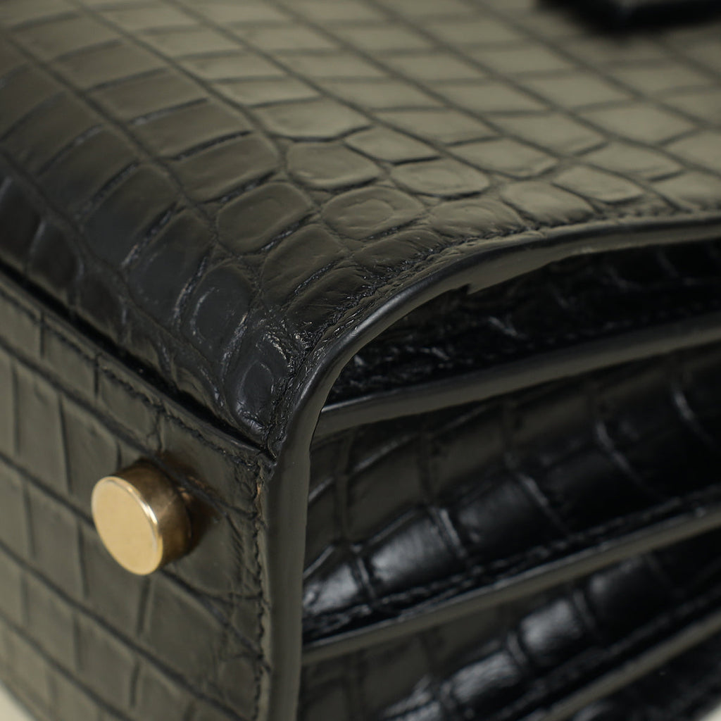 YSL Black Croco Embossed Sac De Jour Nano Bag