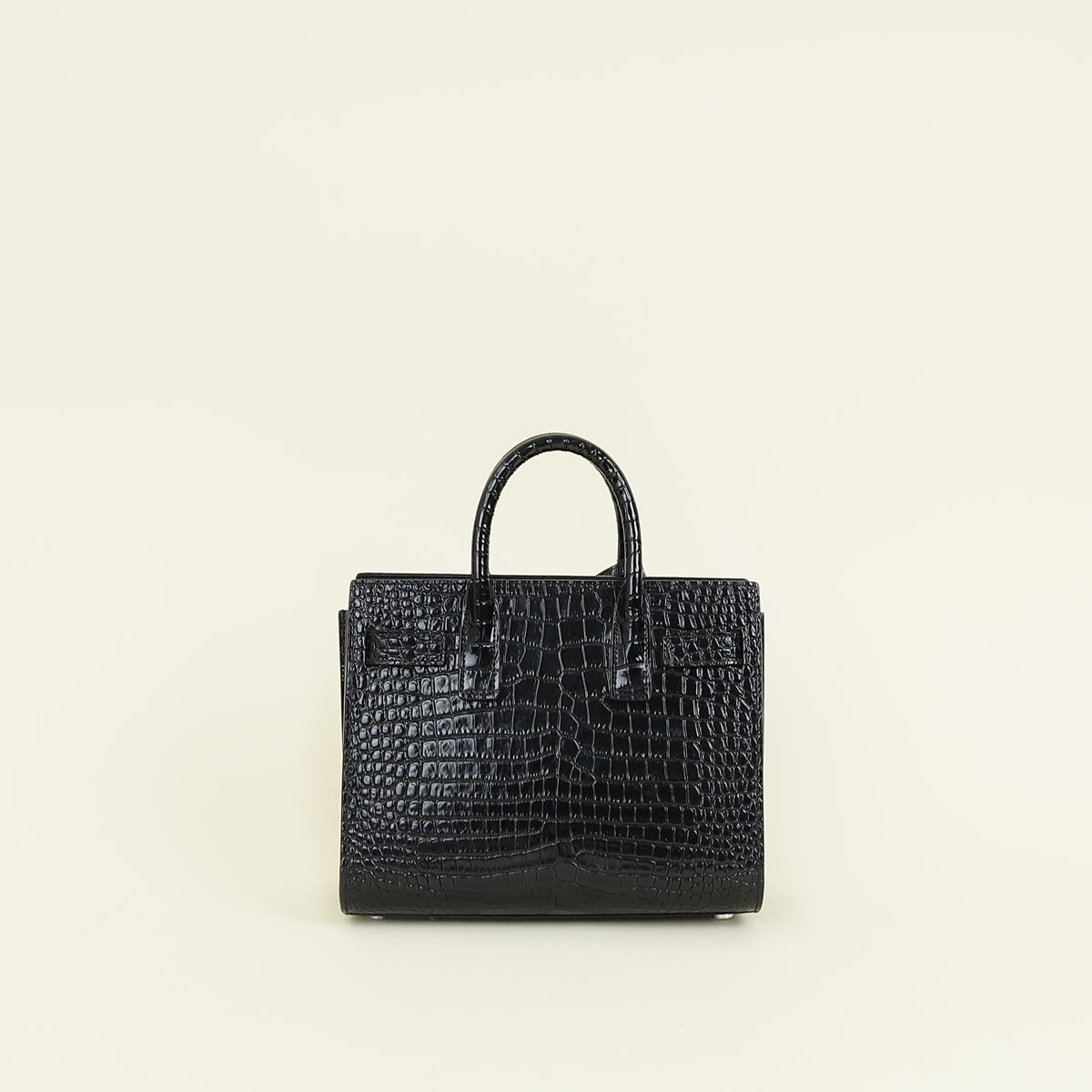 YSL Black Sac De Jour Crocodile Embossed Nano Bag