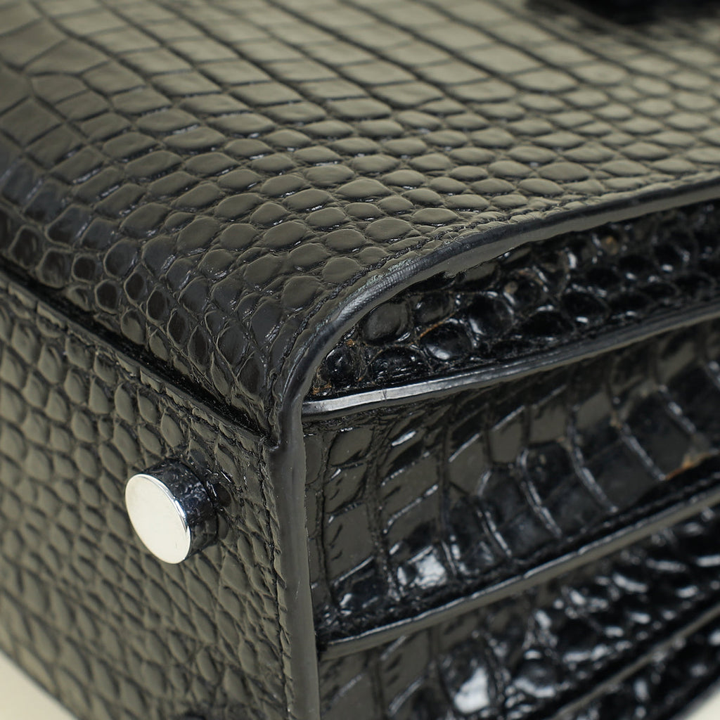 YSL Black Sac De Jour Crocodile Embossed Nano Bag