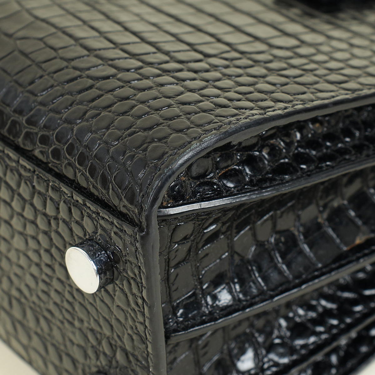 YSL Black Sac De Jour Crocodile Embossed Nano Bag