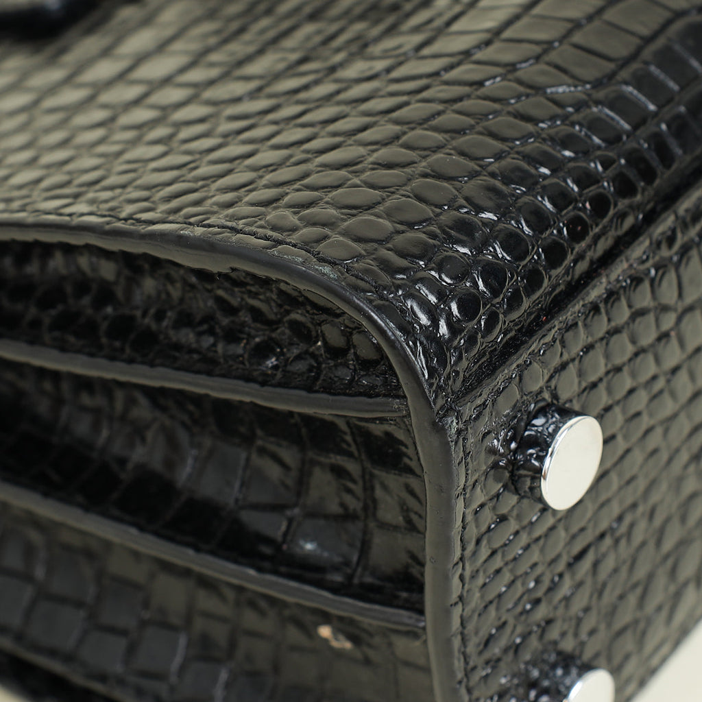 YSL Black Sac De Jour Crocodile Embossed Nano Bag