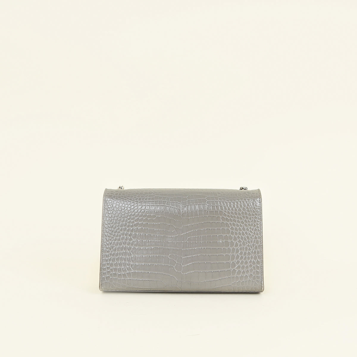 YSL Grey Kate Tassel Croco Embossed Medium Shoulder Bag