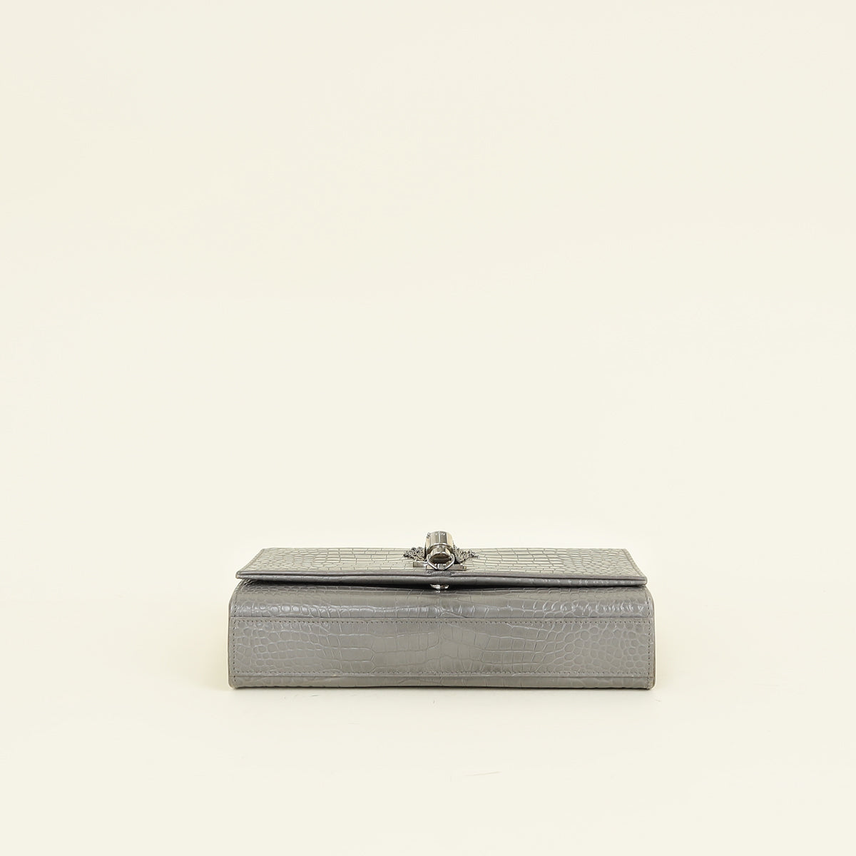YSL Grey Kate Tassel Croco Embossed Medium Shoulder Bag