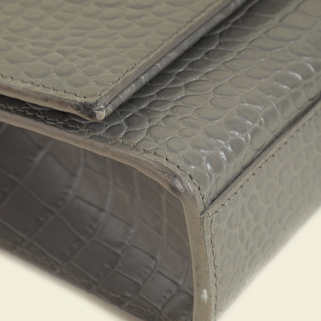 YSL Grey Kate Tassel Croco Embossed Medium Shoulder Bag