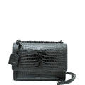 YSL Black Croc Embossed Sunset Medium Bag