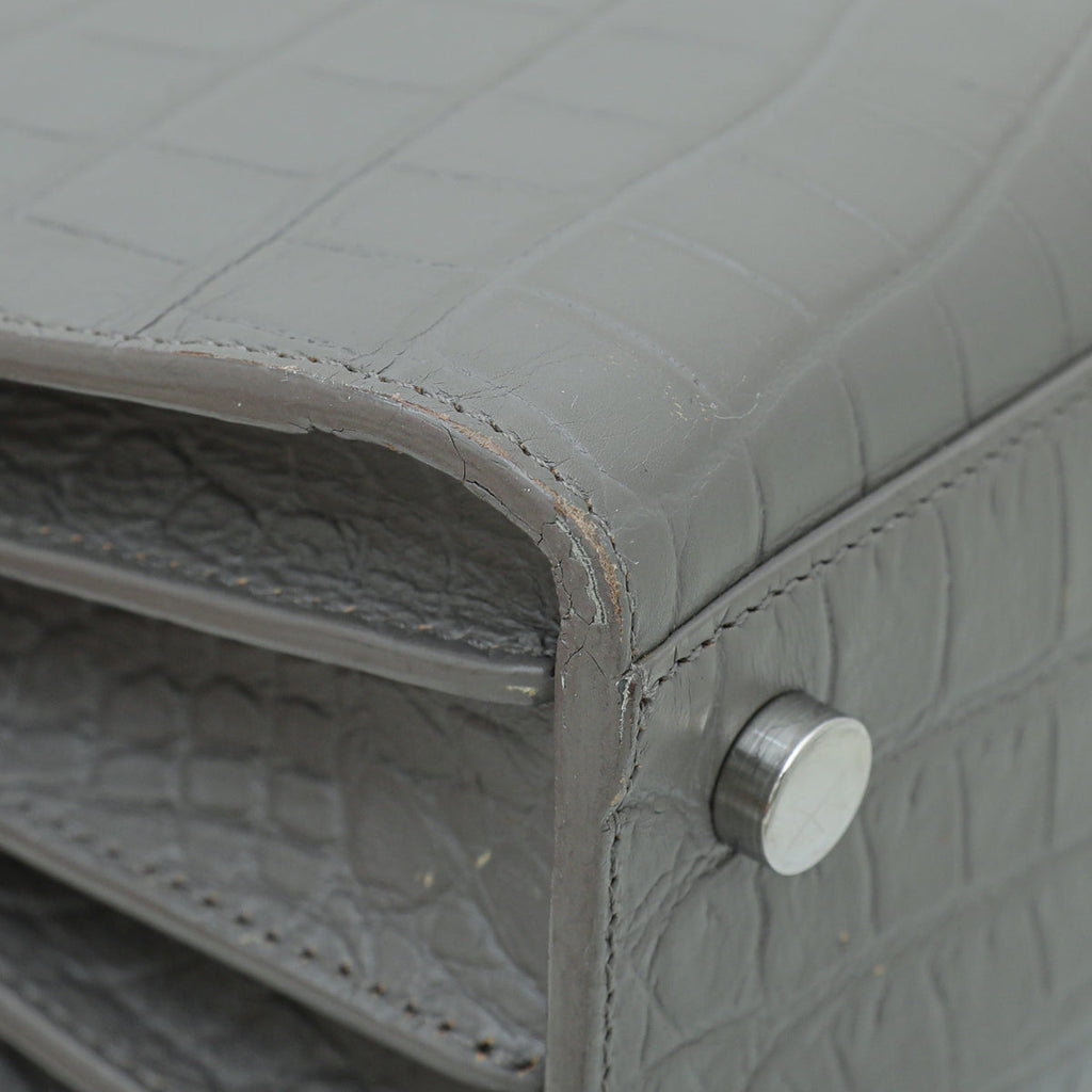 YSL Grey Croc Embossed Sac De Jour Nano Bag