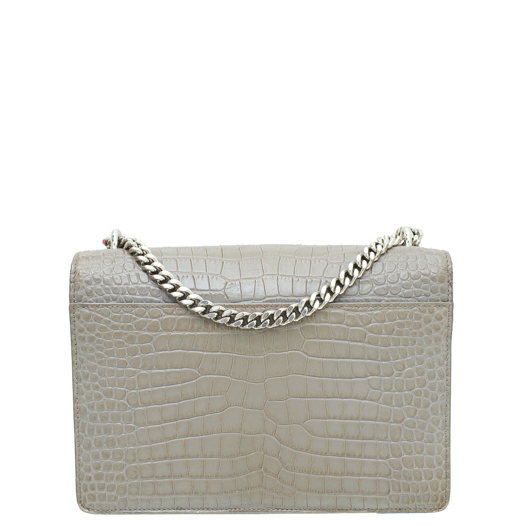 YSL Grey Croco Embossed Sunset Medium Bag