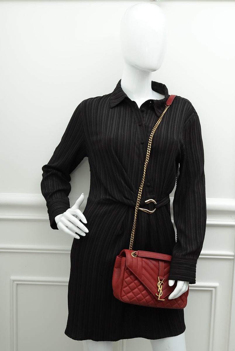 YSL Red Chevron Soft Envelope Medium College Bag