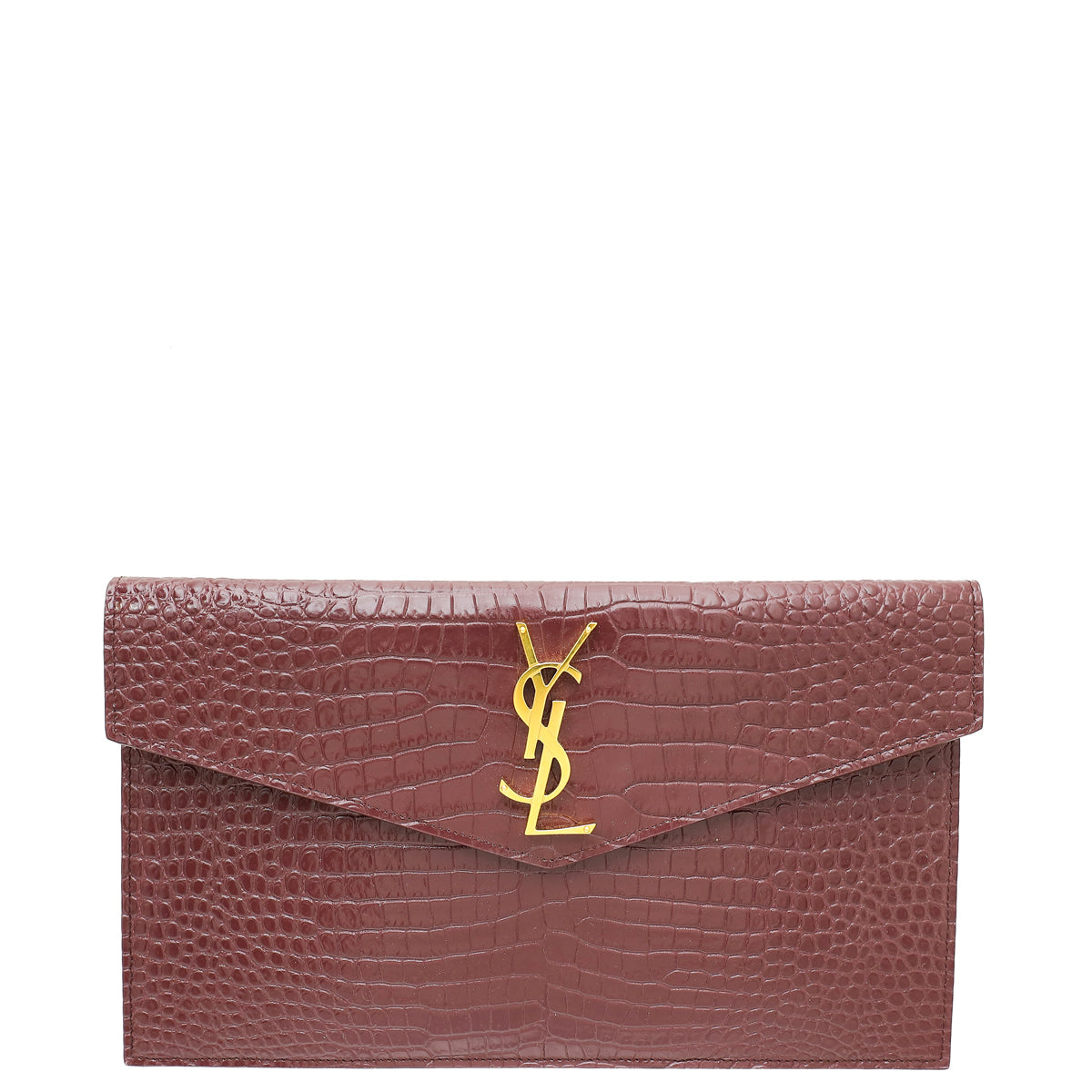 YSL Burgundy Croco Embossed Uptown Pouch