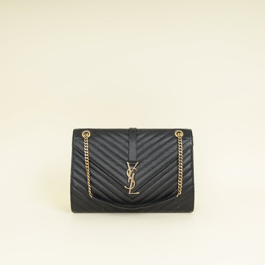 YSL Black Monogram Envelope Large Satchel Bag