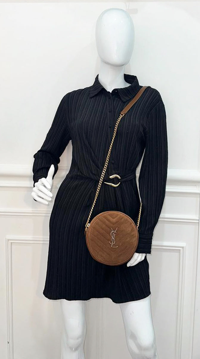 YSL Brown Monogram Vinyle Suede Circle Crossbody Bag