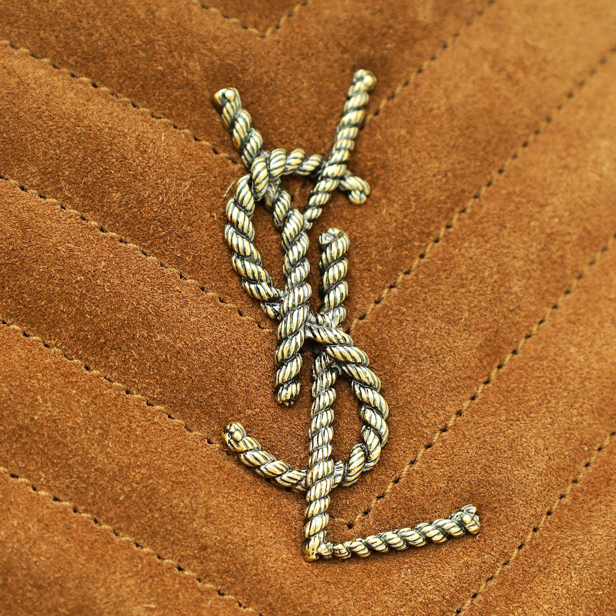 YSL Brown Monogram Vinyle Suede Circle Crossbody Bag