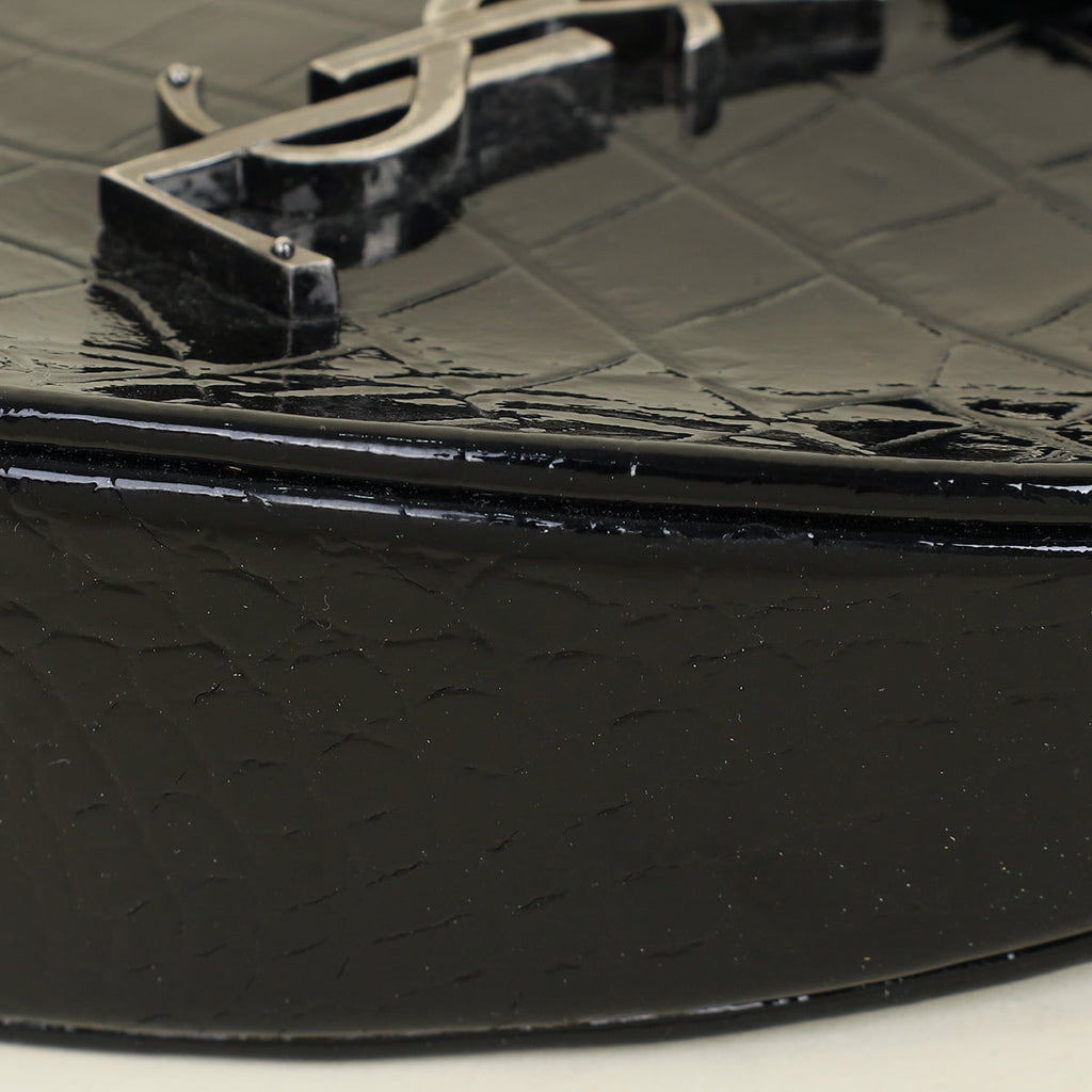 YSL Black Crocodile Embossed Heart Tassel Clutch