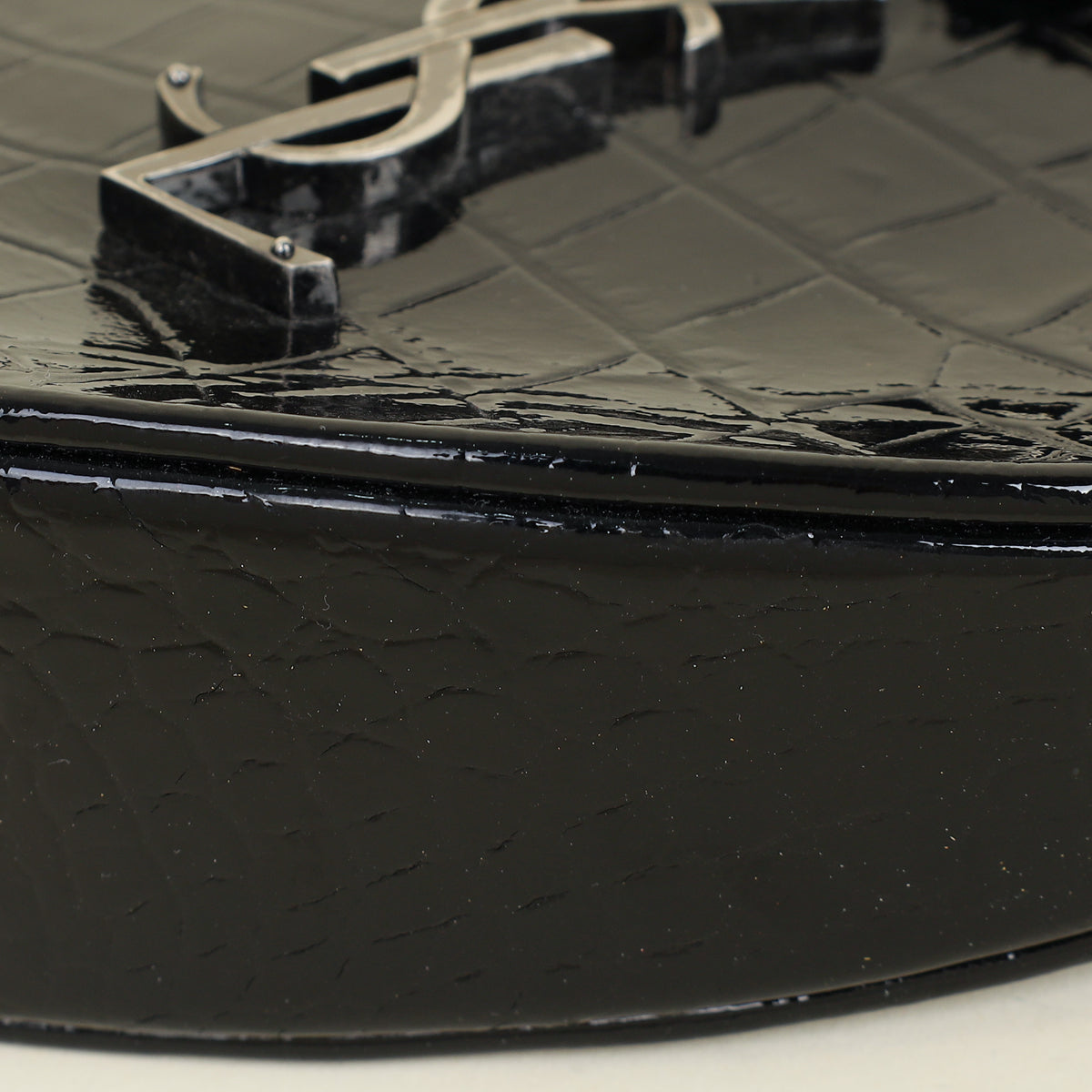 YSL Black Crocodile Embossed Heart Tassel Clutch