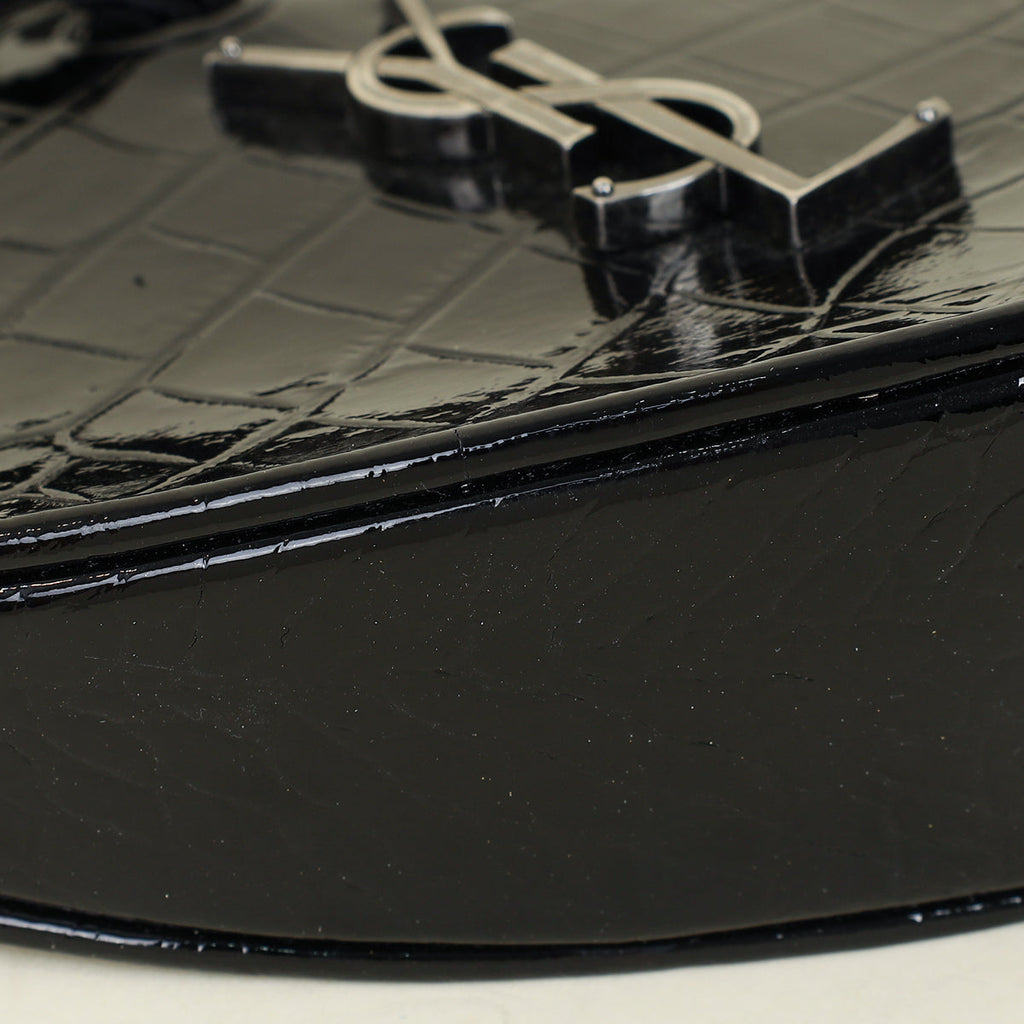 YSL Black Crocodile Embossed Heart Tassel Clutch