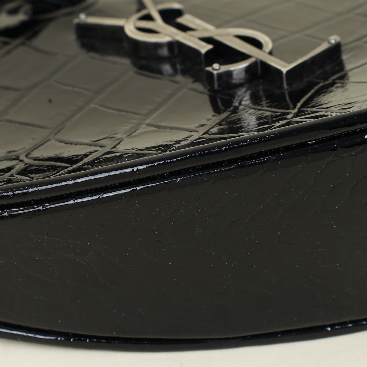 YSL Black Crocodile Embossed Heart Tassel Clutch
