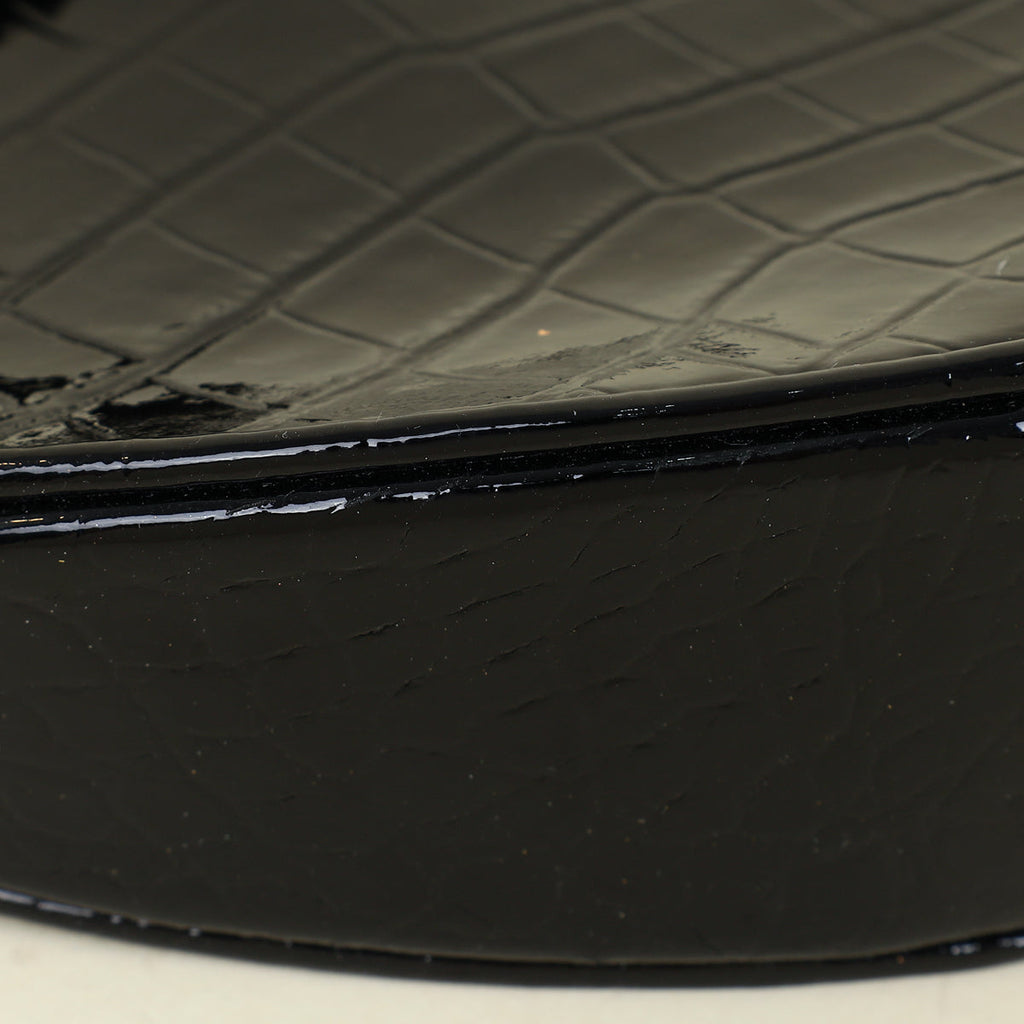 YSL Black Crocodile Embossed Heart Tassel Clutch