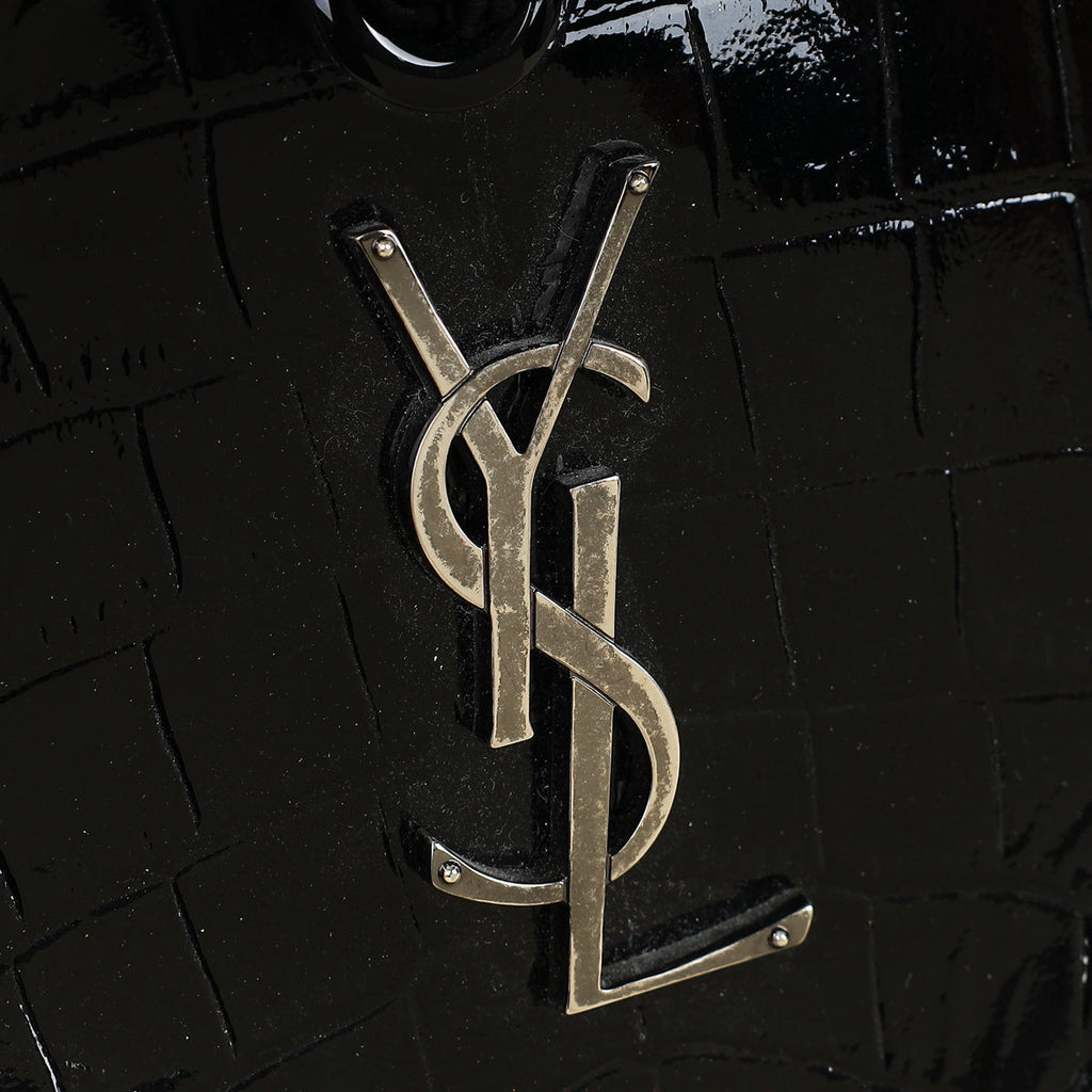 YSL Black Crocodile Embossed Heart Tassel Clutch