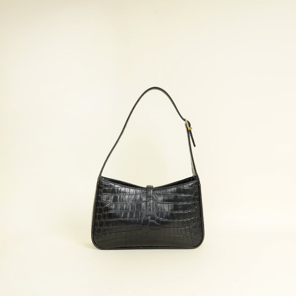 YSL Black Le 5 A 7 Croco Embossed Bag