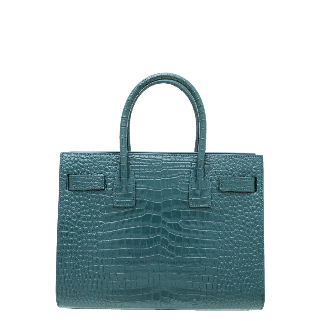 YSL Teal Croc Sac De Jour Baby Bag