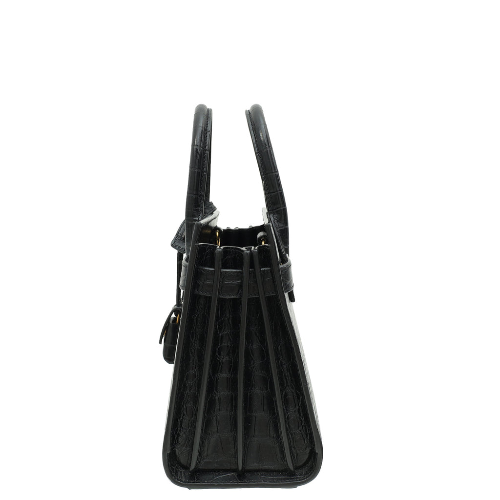 YSL Black Croco Embossed Sac De Jour Nano Bag