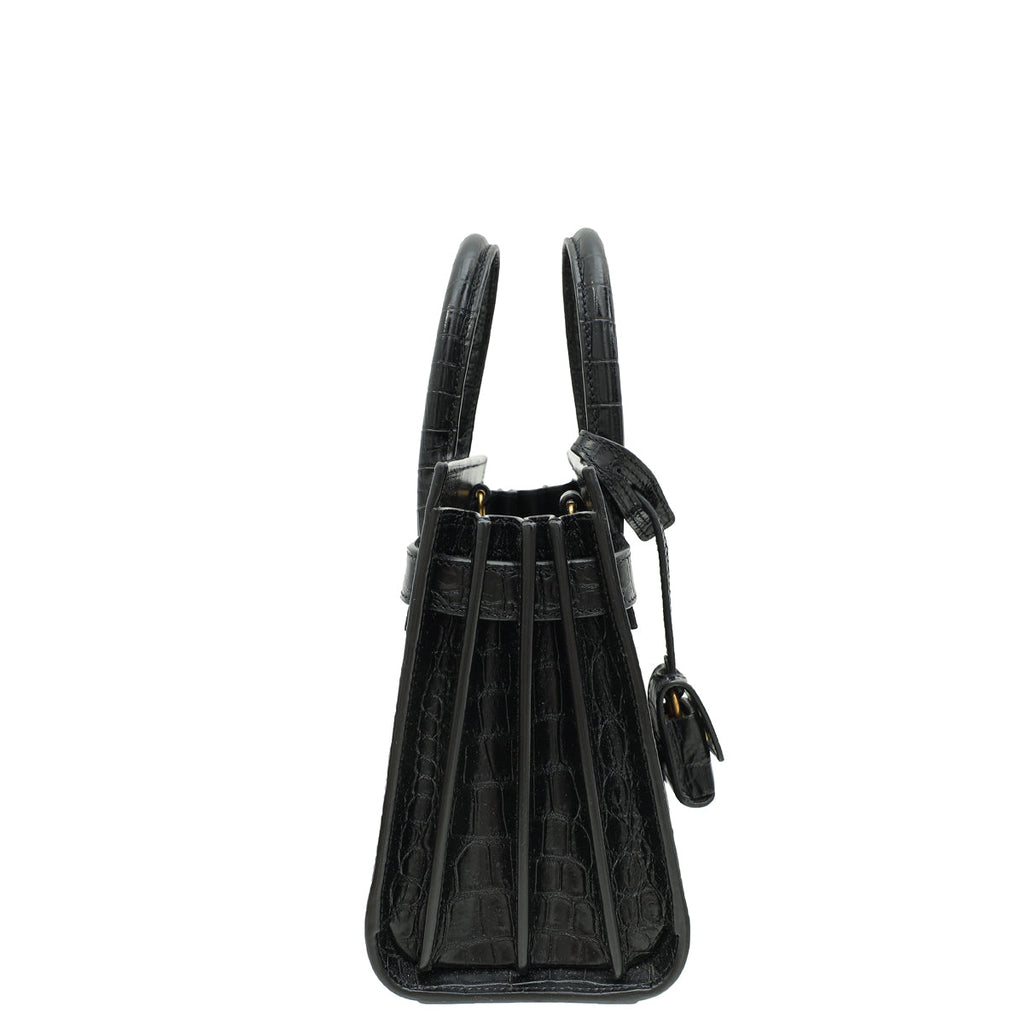 YSL Black Croco Embossed Sac De Jour Nano Bag