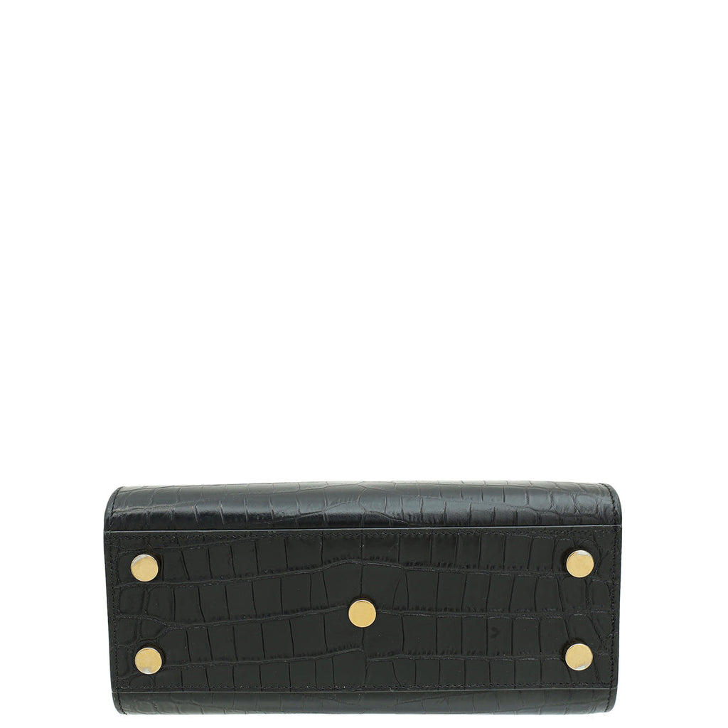 YSL Black Croco Embossed Sac De Jour Nano Bag