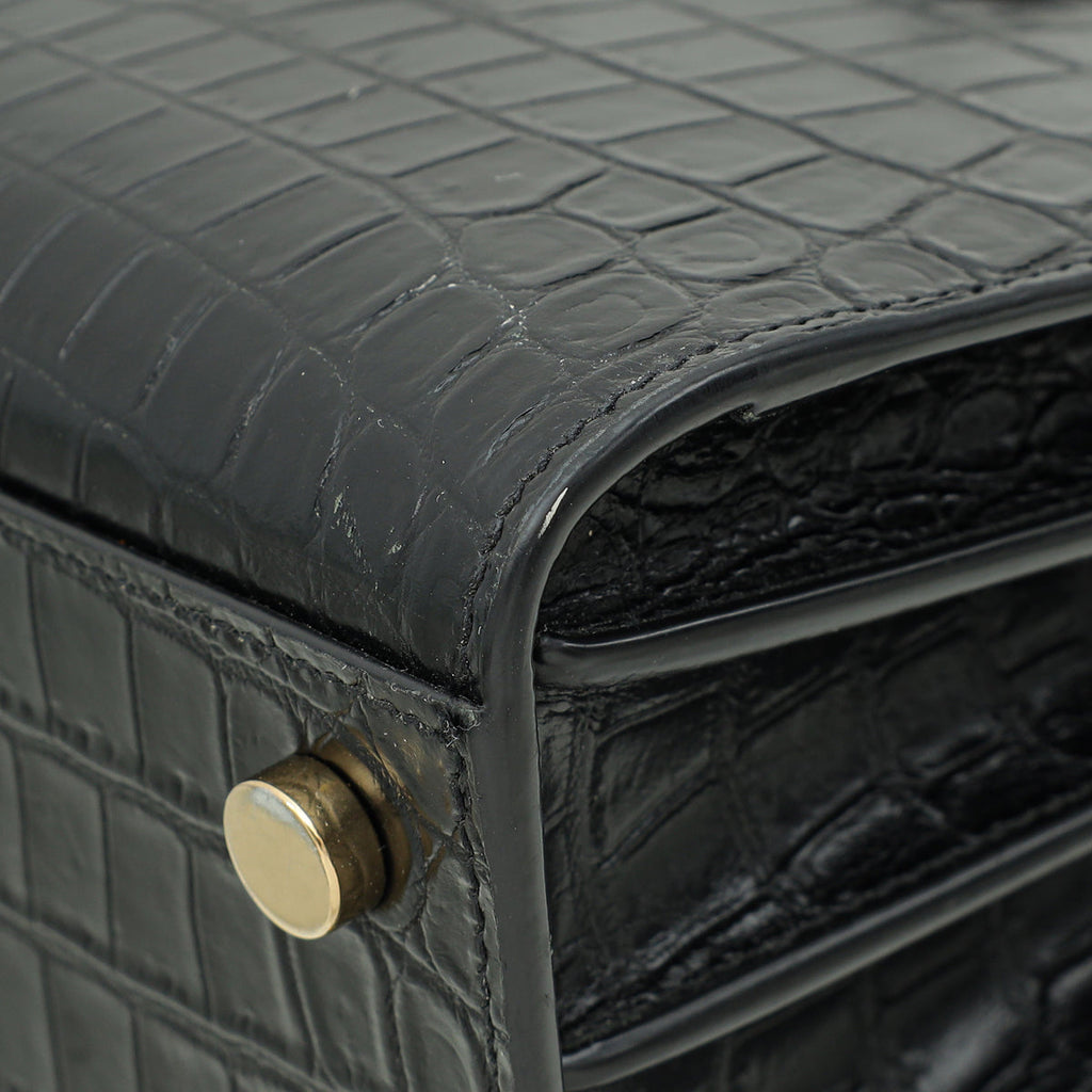 YSL Black Croco Embossed Sac De Jour Nano Bag