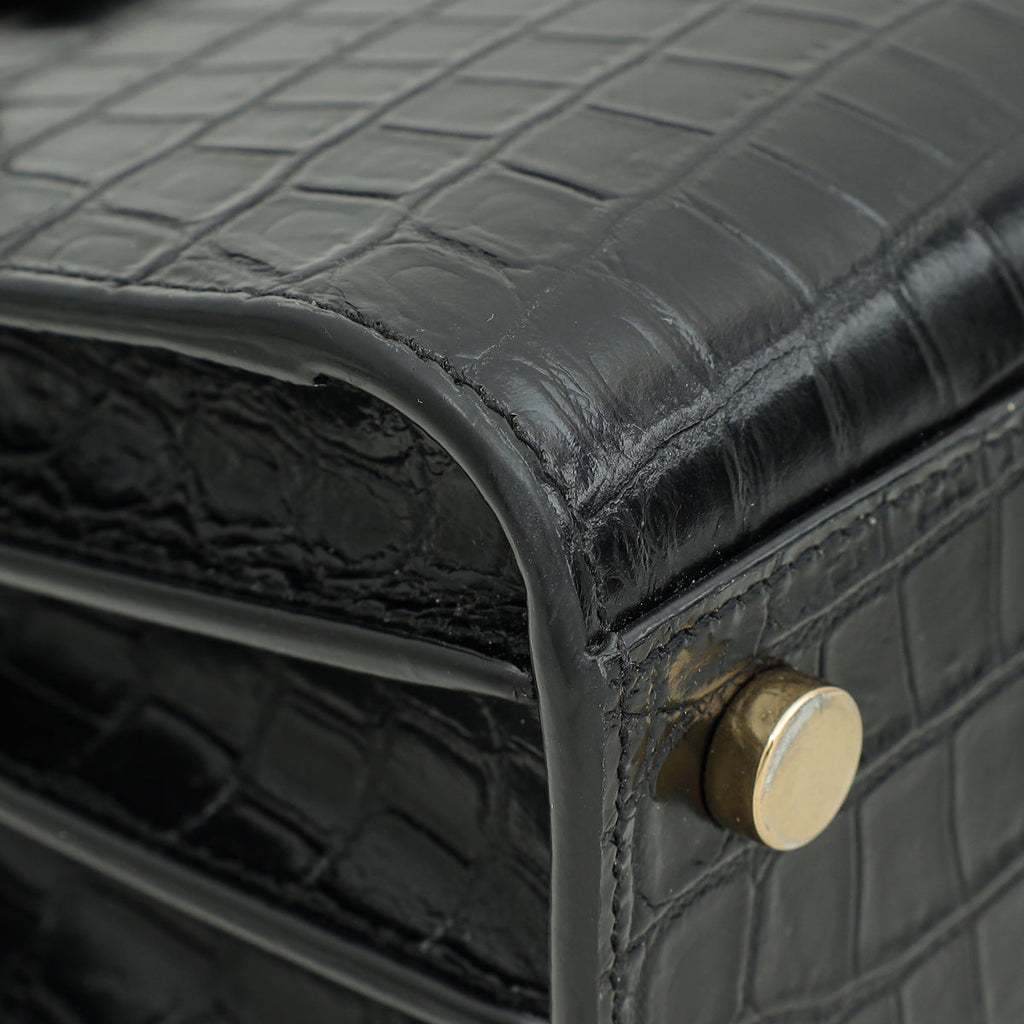 YSL Black Croco Embossed Sac De Jour Nano Bag