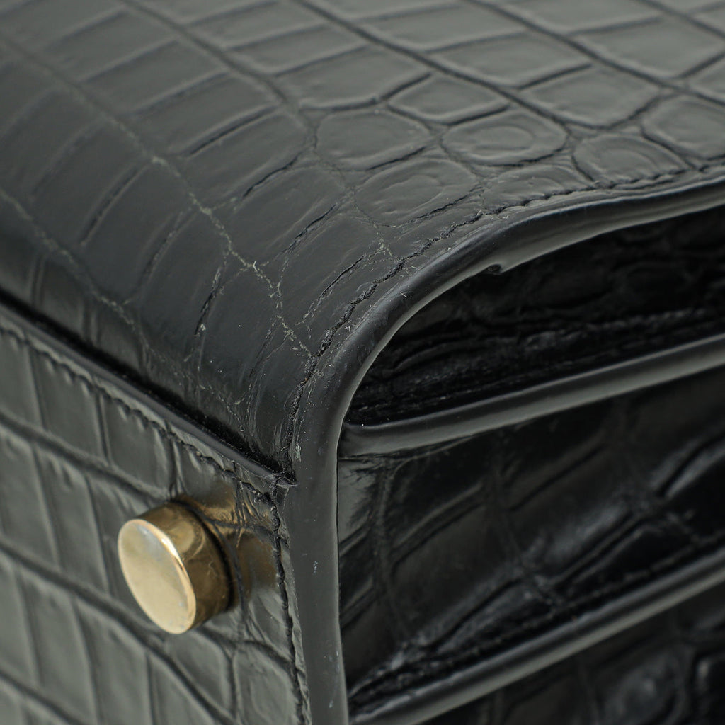 YSL Black Croco Embossed Sac De Jour Nano Bag