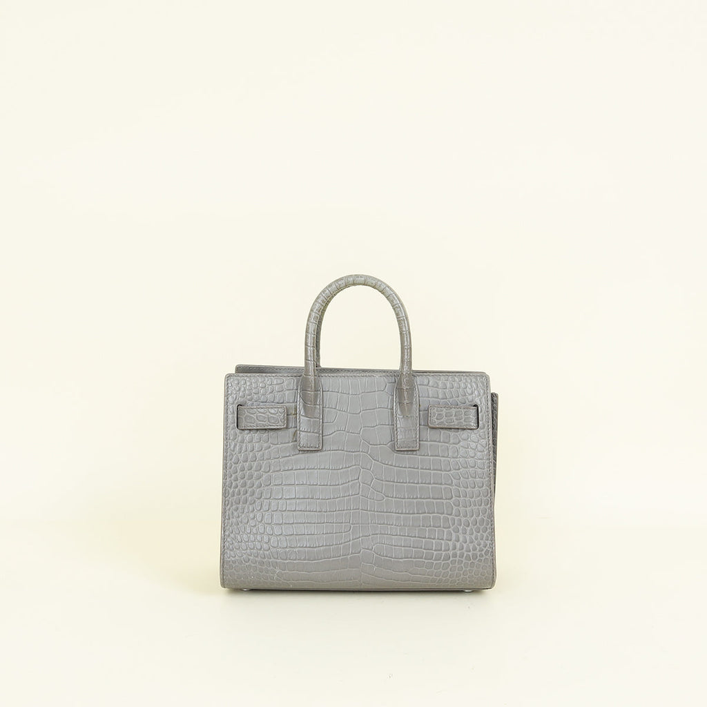 YSL Grey Nano Sac De Jour Croco Embossed Bag