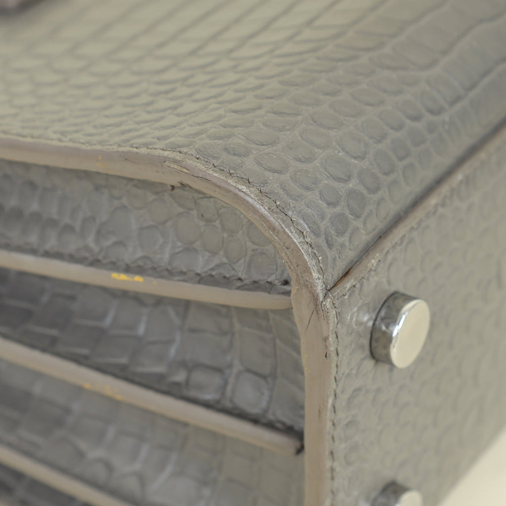 YSL Grey Nano Sac De Jour Croco Embossed Bag