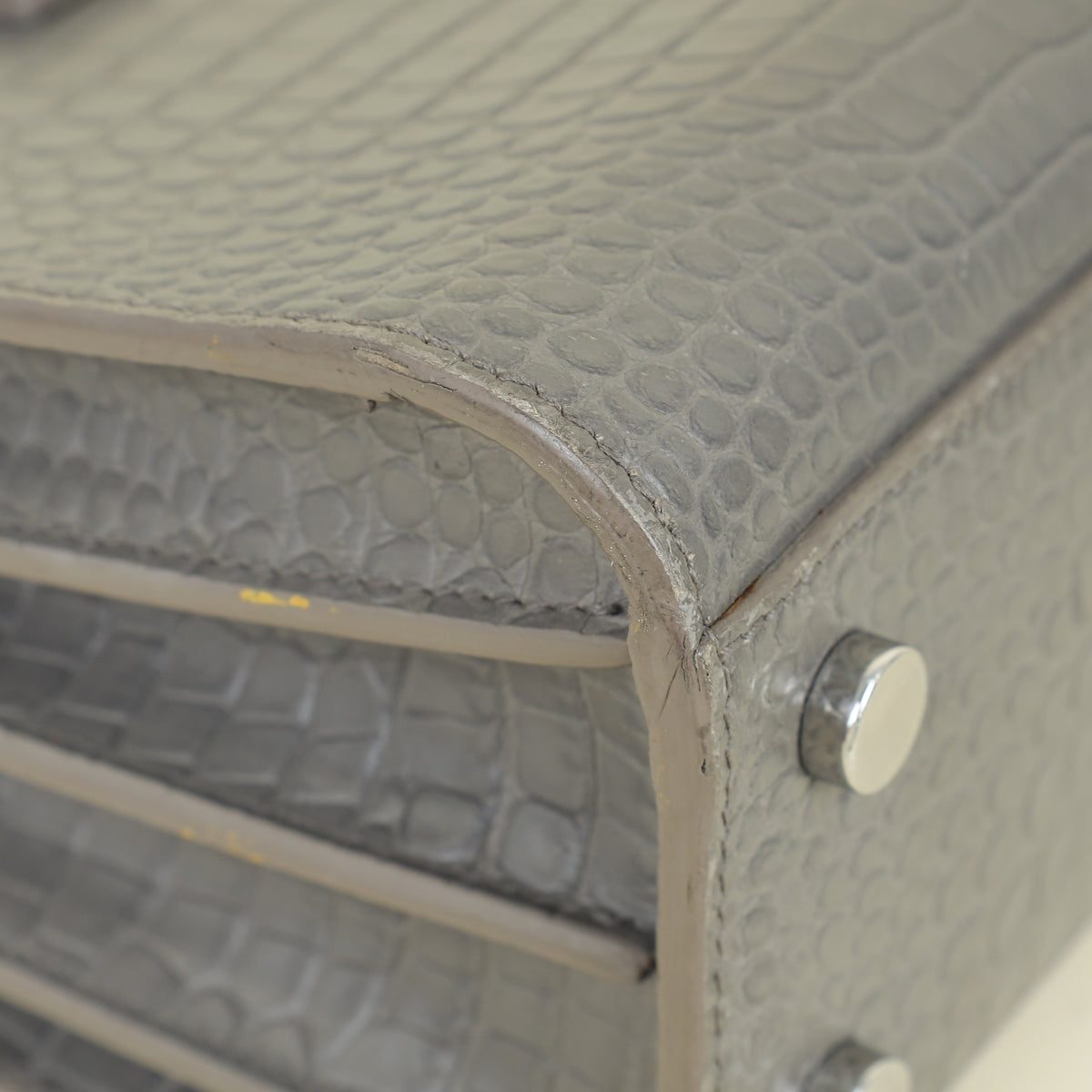 YSL Grey Nano Sac De Jour Croco Embossed Bag