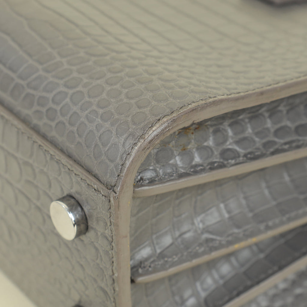 YSL Grey Nano Sac De Jour Croco Embossed Bag
