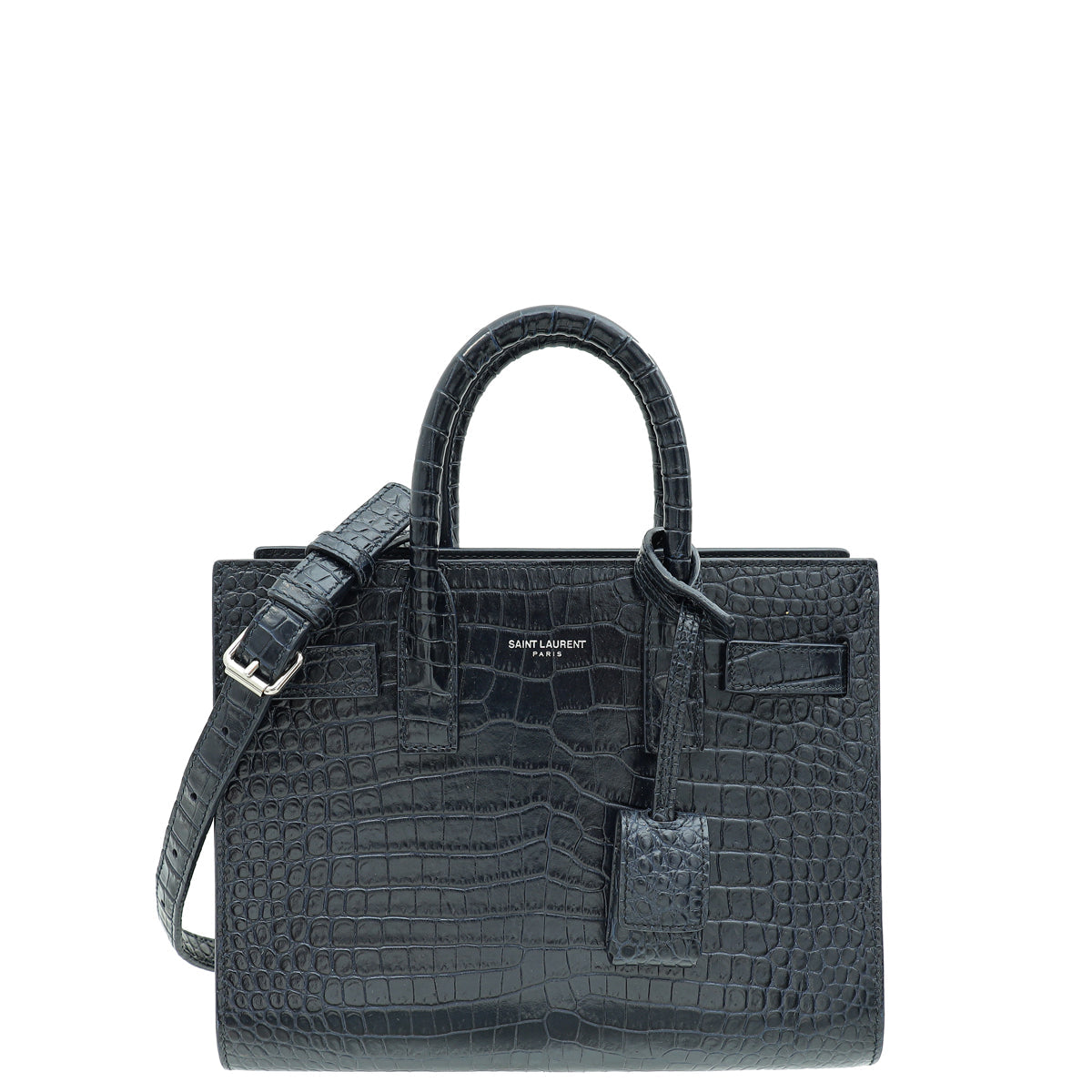YSL Indigo Blue Sac De Jour Nano Croco Embossed Bag