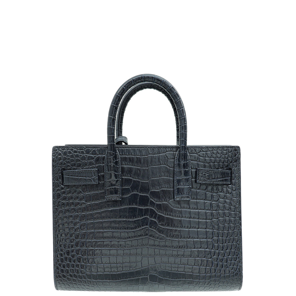 YSL Indigo Blue Sac De Jour Nano Croco Embossed Bag