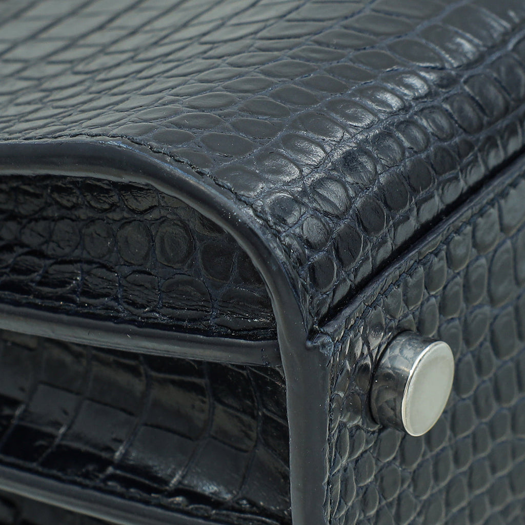 YSL Indigo Blue Sac De Jour Nano Croco Embossed Bag