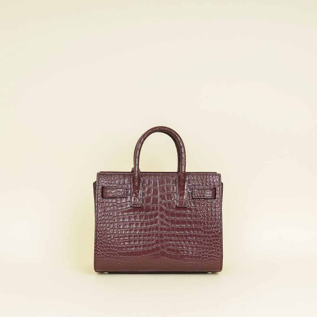 YSL Burgundy Croco Embossed Sac De Jour Nano Bag