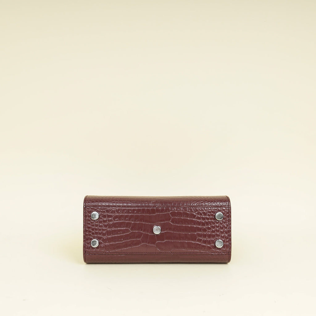 YSL Burgundy Croco Embossed Sac De Jour Nano Bag