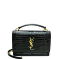 YSL Black Croco Embossed Sunset Chain Wallet
