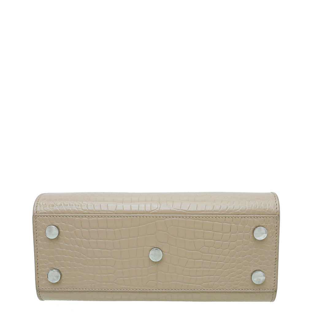 YSL Beige Croc Embossed Sac De Jour Nano Bag