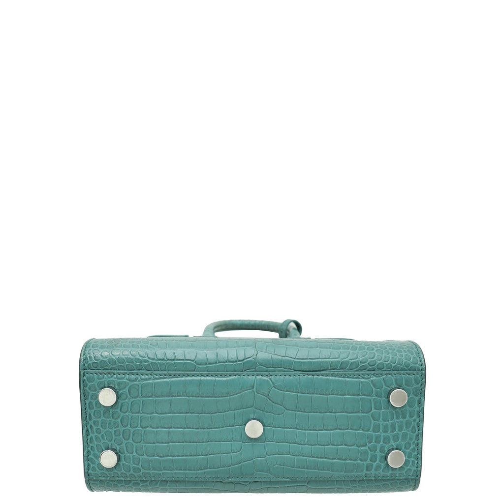 YSL Light Pine Green Croco Embossed Sac De Jour Nano Bag