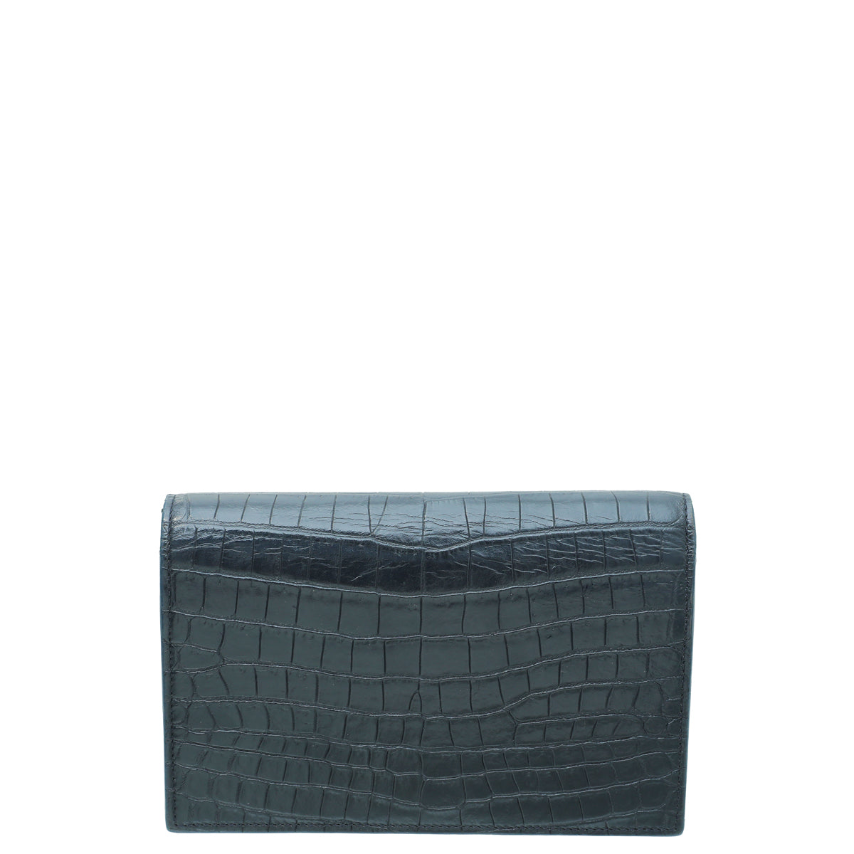 YSL Navy Croc Embossed Kate Tassel Chain Wallet