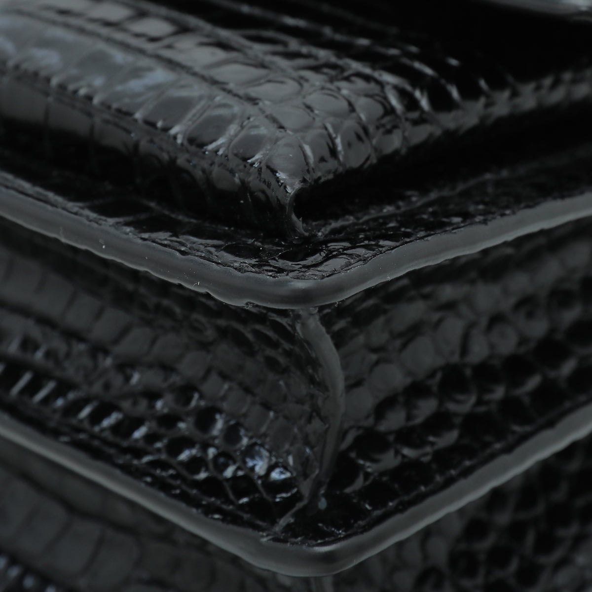 YSL Black Croc Embossed Sunset Medium Chain Bag